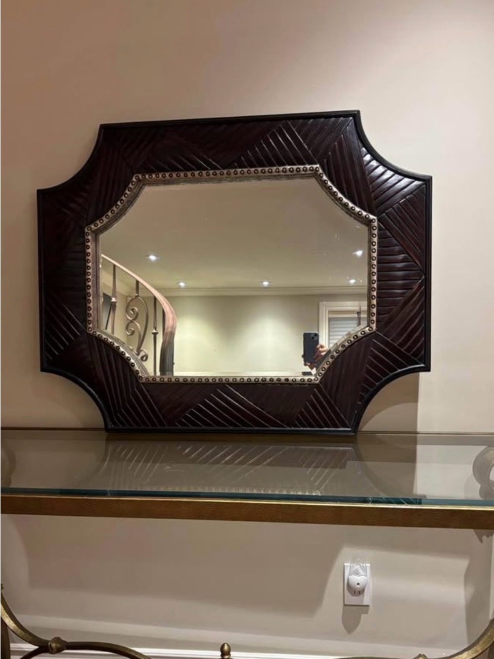 Elegant Dark Brown Decorative Wall Mirror with Studded Trim (from the Bombay)